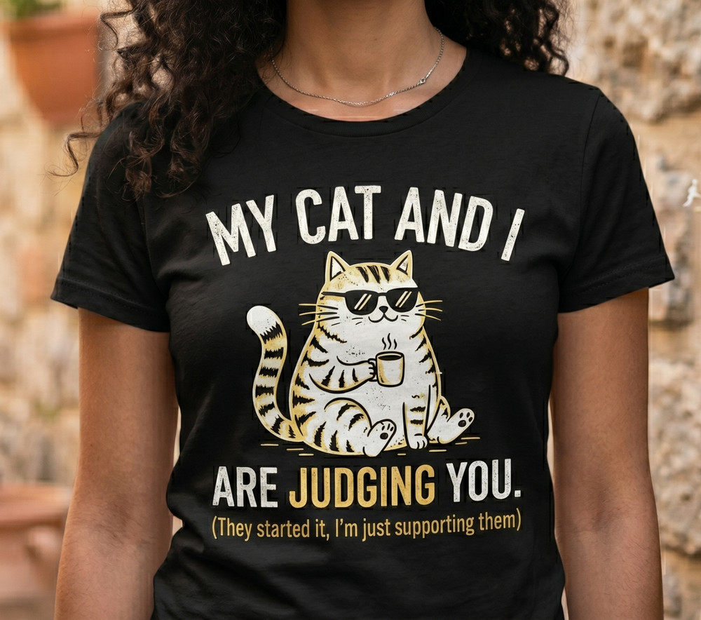 Poly-Cotton Blend Custon T-Shirt Funny Cat Black XS/S/M/L/XL