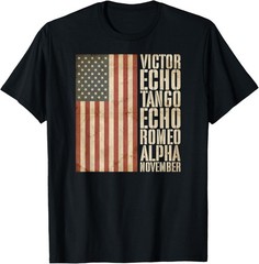 Veteran Military Alphabet American Flag Aged T-Shirt