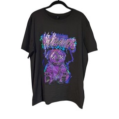 Romwe Street Life Bear Drop Shoulder Short Sleeve Shirt Large Black Cartoon