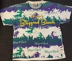 Vtg 90s Disney Blizzard Beach Faded Distress AOP Shirt L Surf Vaporwave Grunge