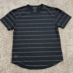 BYLT T Shirt Mens XL Drop Cut V Neck Lux Black Striped Tee Short Sleeve Gym