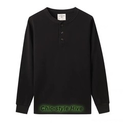 Mens Long Sleeve Shirts Soild Color Heavy Cotton Retro Casual T-Shirts Pullover