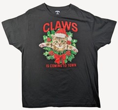 Holiday Time Men’s Black Graphic T-Shirt “Claws Is Coming to Town” XL