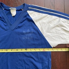 80s Vtg Adidas Trefoil USA MADE V-Neck LONG jersey Tee shirt blue white size M