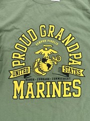 USMC “PROUD GRANDPA UNITED STATES MARINES” Green T-Shirt – New – Size M / MEDIUM