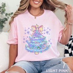 Pastel Holographic Christmas Tree Shirt, Coquette Christmas Tree Shirt, 203704