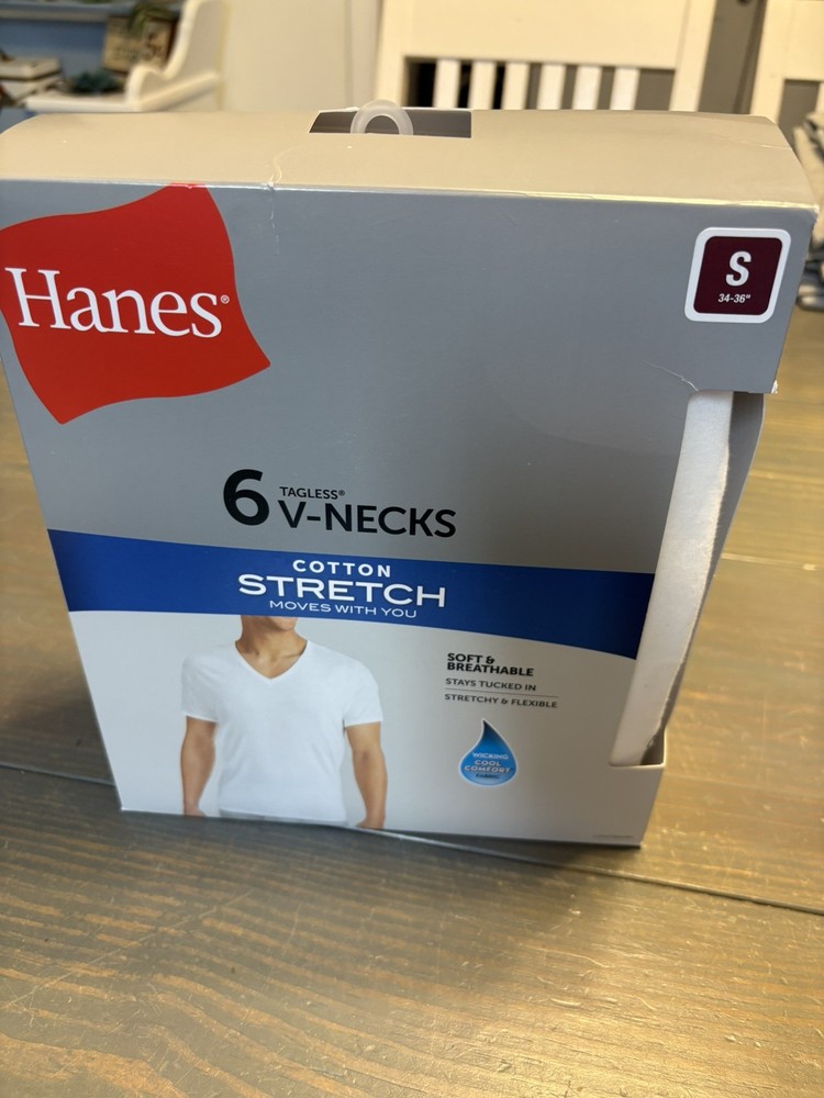 Hanes Tagless V Neck Shirts Mens S 6 Pack Short Sleeve Undershirts White