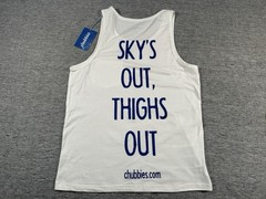 Chubbies Soto Tank Top Mens Large White Skys Out Thighs Out Sleeveless Pullover