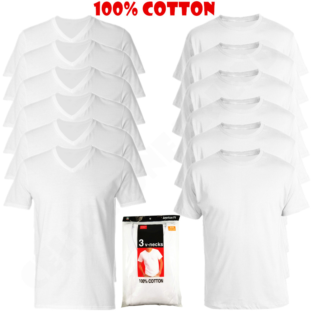 6 Pack Men’s V/Crew Neck 100% Cotton Tagless T-Shirt Undershirt Tee White S-XL