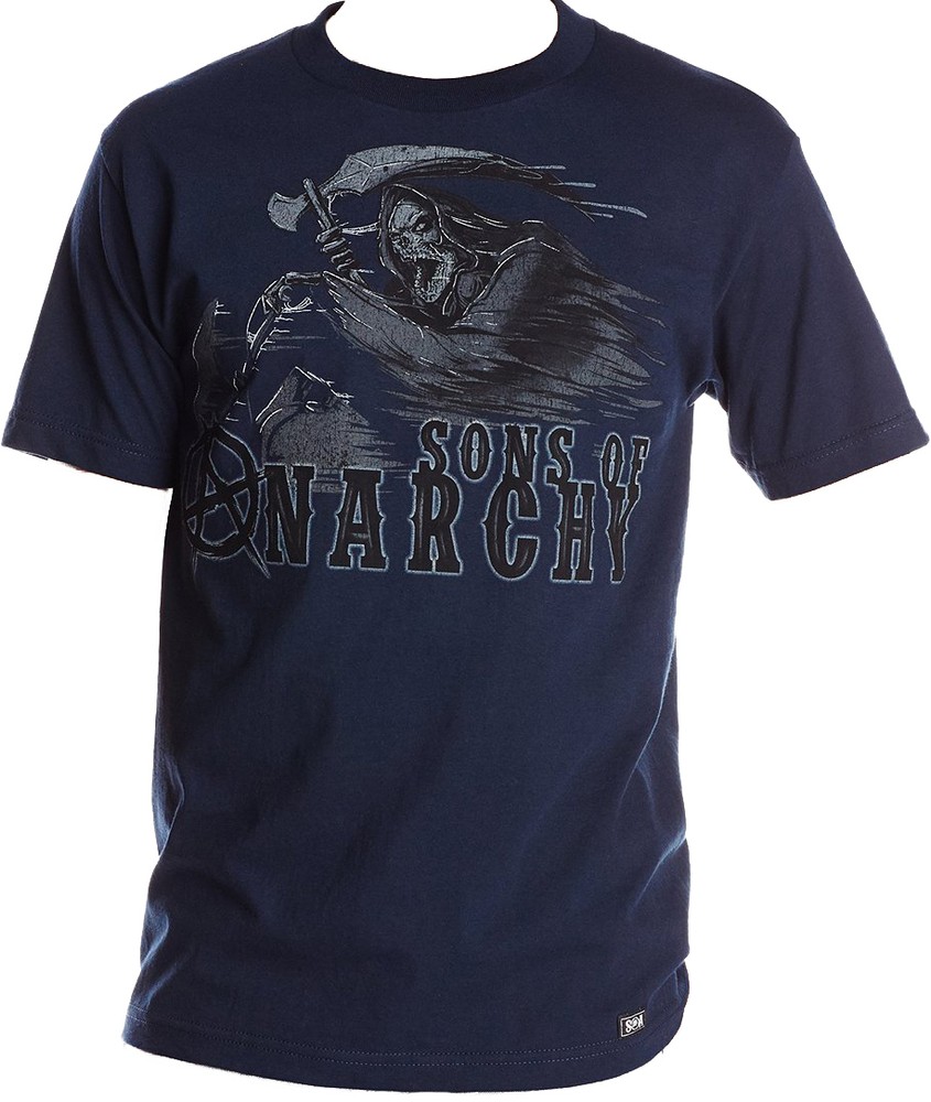 Sons Of Anarchy Men’s T-Shirt Grim Reaper Death Riding Motorcycle Navy S-XL