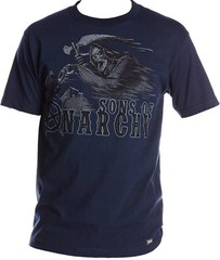 Sons Of Anarchy Men’s T-Shirt Grim Reaper Death Riding Motorcycle Navy S-XL