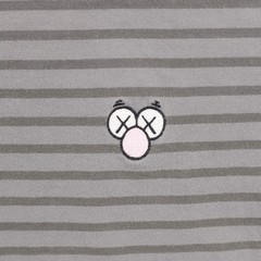 KAWS Uniqlo BFF Short Sleeve T-Shirt XXL Grey Grey Striped Embroidered Cotton