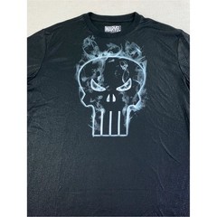 Marvel Black Short Sleeve Tee with Smoky Punisher Skull shiny textured fabric