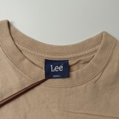 Vinage 80s Lee jeans Pocket T shirt Tee Size Small Logo Spellout Tan Short Sleev