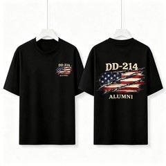 Two Sided DD-214 Alumni Vintage Graphic Tee American Flag Veteran Cotton T-Shirt