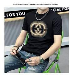 New Men Luxury Diamond Rhinestones Black White T-Shirt High Quality