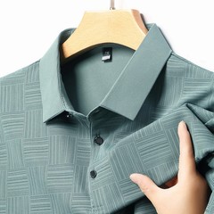 Cotton Polo Shirt Men Short Sleeve Printed Collared Classic Business Casual Top