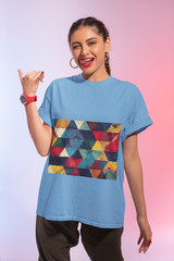 Geometric Retro Triangle Pattern T-Shirt | Abstract Colorful Design