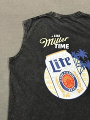 Vintage Miller Lite Tank Top Men Large Black Fine Pilsner Beer Graphic Acid Wash