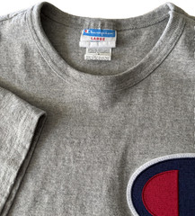 Champion Shirt Mens Large Gray Big C Patch Logo Athletic Tee Classic Casual