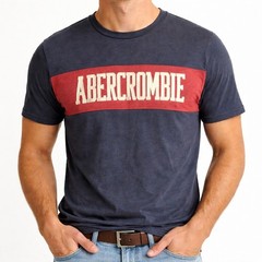 Vintage Abercrombie & Fitch Mens XL Navy Blue Red Stripe Logo T-Shirt Cotton