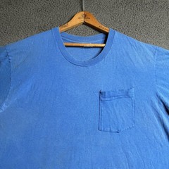 VTG 80s Faded Selvedge Front Pocket Worn Cotton Blank Single Stitch T-Shirt 2XL
