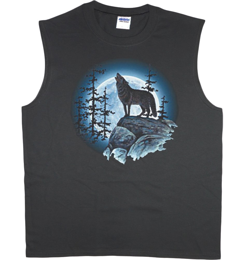 Men’s sleeveless t-shirt lone wolf howling at the moon muscle tee tank top