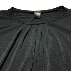 Ann Taylor Top Womens Size M Pleated Neck Crop Sleeve Blouse Black Stretchy