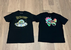 L XL Mens Adult Swim RICK and MORTY Black Tee Shirt Top Lot 2 UFO Skull Eyeballs