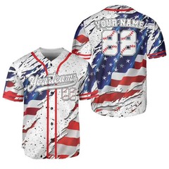 Custom Name Number Torn USA Flag Baseball Jersey Patriotic Graphic Shirt