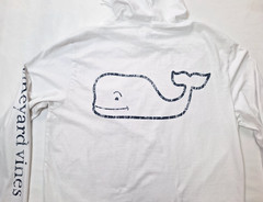 Vineyard Vines Hooded T Shirt Mens Size S White with Navy Whale Logo Pocket