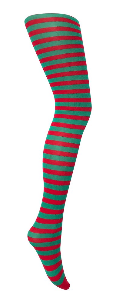 London Ladies Striped Tights Extra Large-, XL Plus RED/EMERALD