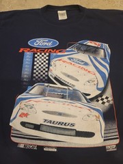 Vintage 90s Ford Racing Taurus NASCAR Blue AOP T Shirt Medium Checkered Flag