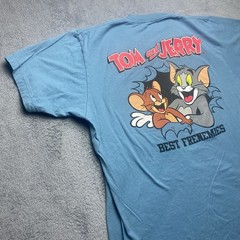 Tom and Jerry Mens Blue T Shirt Size L Cartoon Cat and Mouse
