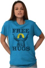 Free Hugs Jesus Christ Christian Religious Adult Short Sleeve Crewneck Tee