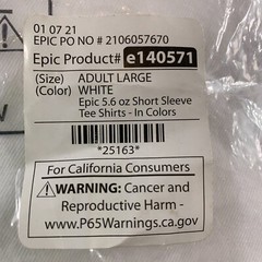 Epic Adult Size Large White 5.6 Ounce Pre-Shrunk Heavy Cotton T-Shirt E140571