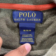 Polo Ralph Lauren Shirt Men MD Green Thermal Waffle Knit Long Sleeve Orange Pony