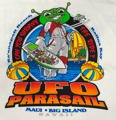 Hawaiian UFO Parasail T Shirt Mens Large Can Survive The Ride Alien Shaka Maui