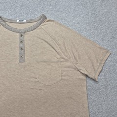 Coofandy Men’s XXL Khaki Oatmeal Heather Short Sleeve Henley Stretch Shirt