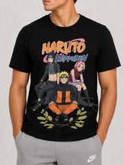 Naruto Shippuden Oversize Black T-Shirt Sasuke Sakura Short Sleeve Unisex