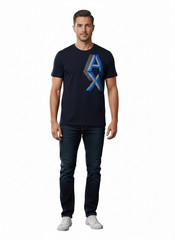 $50 ARMANI EXCHANGE Navy Blue AX-09 Short Sleeve Slim Fit Designer T-shirt NWT