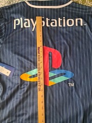PLAYSTATION Kanji Logo Short Sleeve Blue Jersey Unisex NWT Size SMALL 34-36