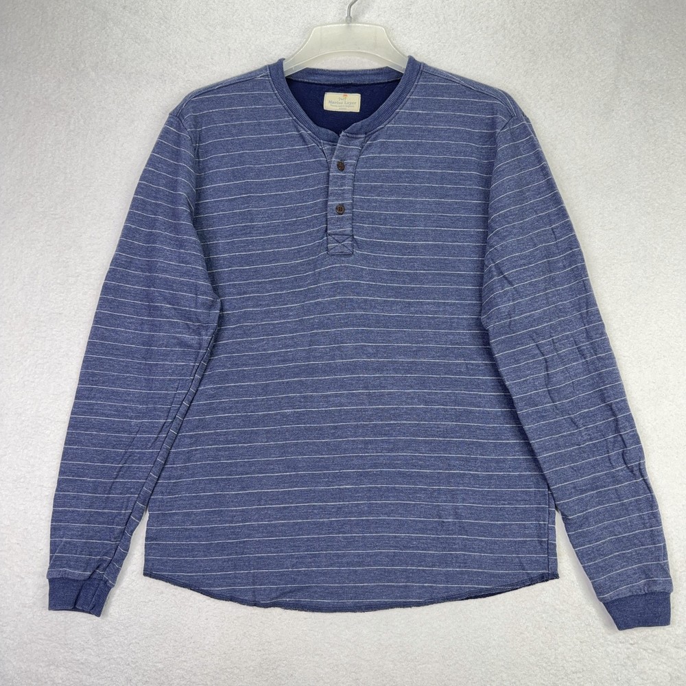 Marine Layer Mens M/L Marge Henley Shirt Blue Striped Long Sleeve Cotton