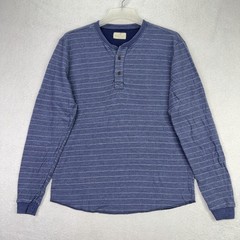 Marine Layer Mens M/L Marge Henley Shirt Blue Striped Long Sleeve Cotton