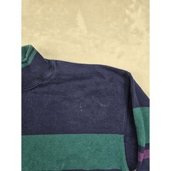 Vintage L.L. Bean Mock Neck Shirt Mens M Blue Striped Long Sleeve Made in USA