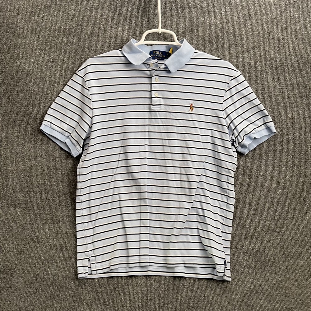 Polo Ralph Lauren Polo Shirt Men’s Sz M Classic Fit Short Sleeve Striped Blue
