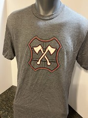 Firefighter Crossed Axes Logo Men’s Gray T-shirt Medium Poly Cotton Rayon