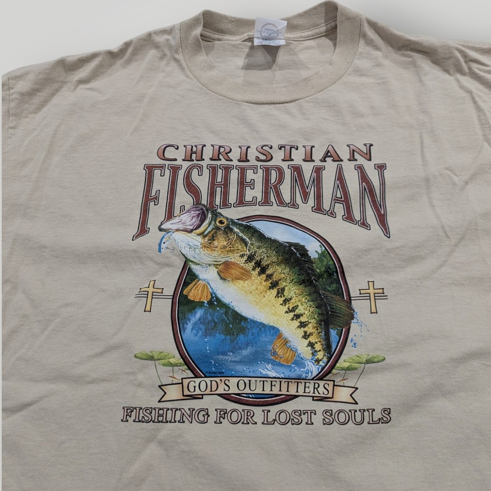 Christian Fisherman Men’s XL Tan 100% Cotton T Shirt God’s Outfitters