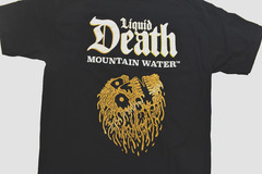 Liquid Death Mens Gold Skull Mountain Water Black Shirt New S-2XL