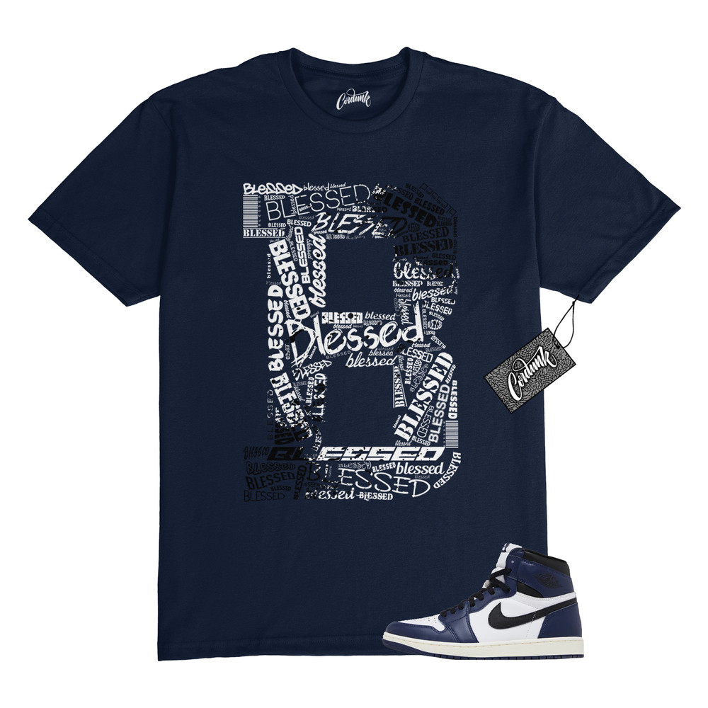 1 Midnight Navy Black White Sail Retro High OG T Shirt to Match BLESSED Jordan